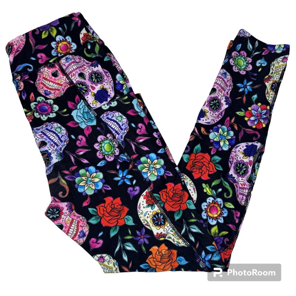 Fantasy & Fable Collective | Kids Sugar Skull & Floral Theme Legging | Size L/XL